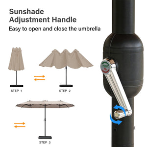 15ft Double-Sided Rectangular Patio Umbrella with Base & Stand