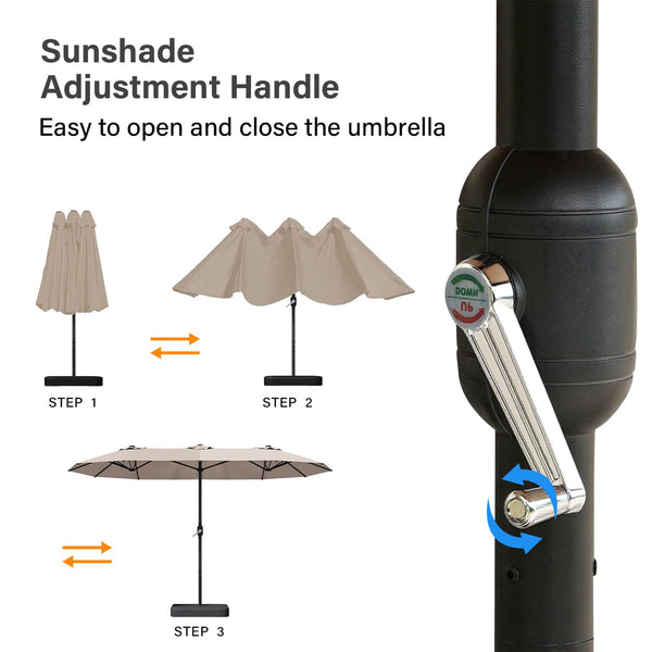 15ft Double-Sided Rectangular Patio Umbrella with Base & Stand
