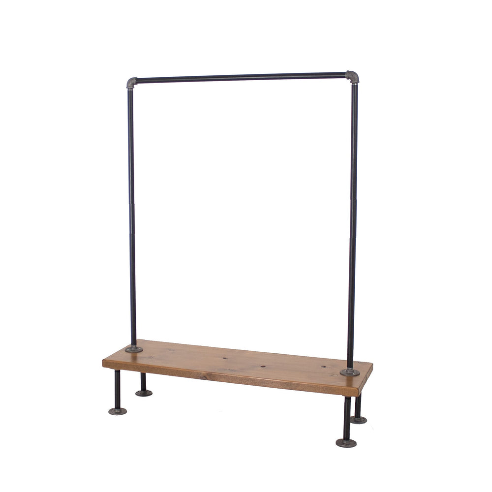 Industrial Pipe Clothing Rack with Wood Shelf