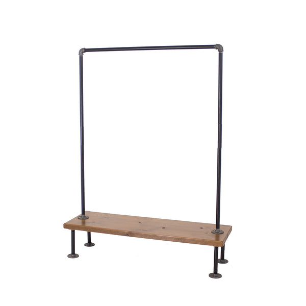 Industrial Pipe Clothing Rack with Wood Shelf