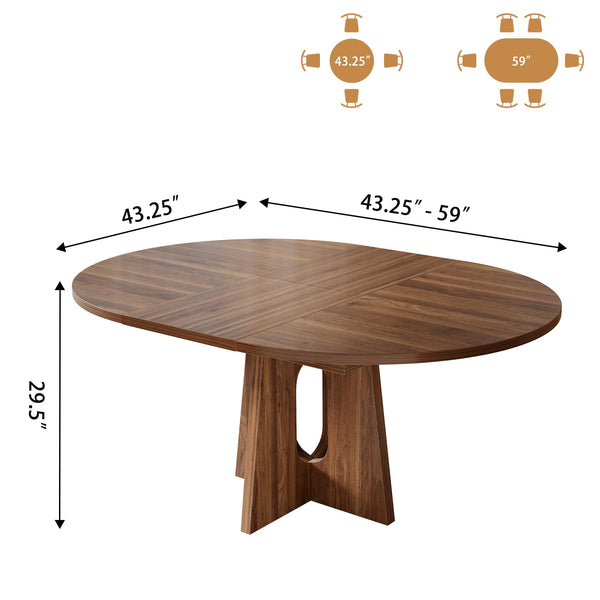 Expandable Round Dining Table 43–59 Inch with Cross Pedestal