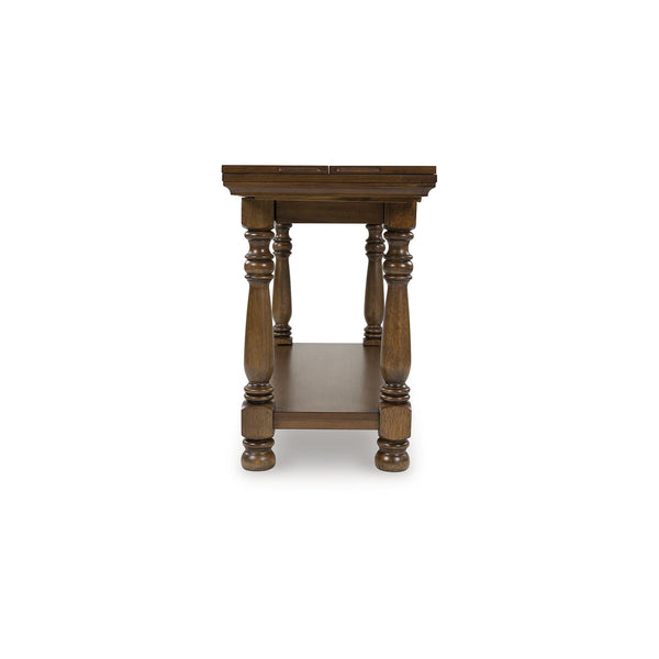 Dark Brown Flip Top Sofa Table with Shelf & Turned Legs