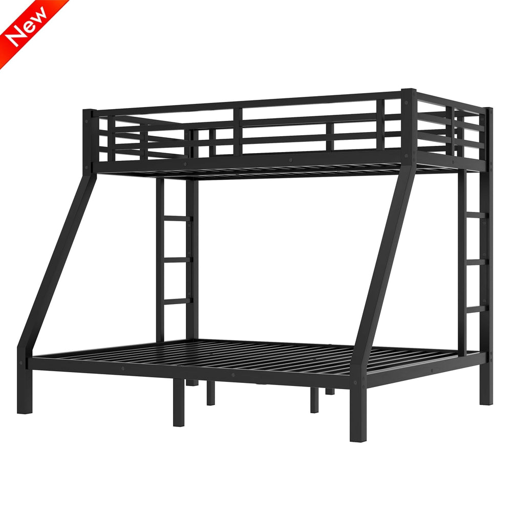 Heavy Duty Metal Bunk Bed with Guardrails & Ladder