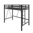 Twin Size Metal Loft Bed with Guardrail & Movable Ladder