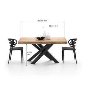 Extendable Dining Table, Rustic Oak with Black Crossed Legs, Seats 6–10