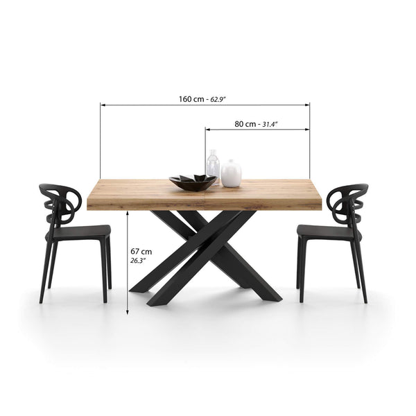 Extendable Dining Table, Rustic Oak with Black Crossed Legs, Seats 6–10