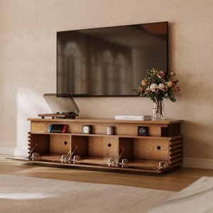Mid-Century Modern TV Stand 71" with LED Lights & Ventilated Storage