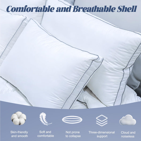 Goose Feather Down Bed Pillows – Pack of 2