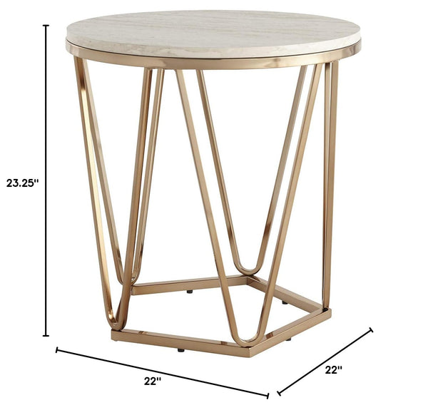 Round Faux Travertine End Table