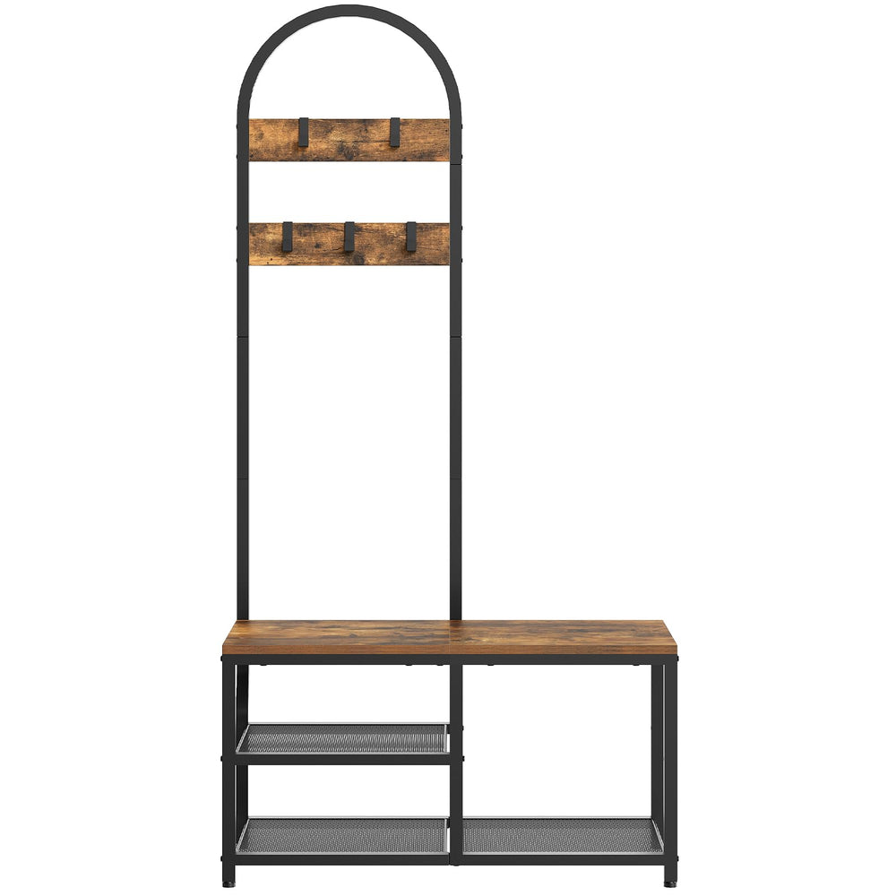 Hall Tree with Bench, Coat Rack & Shoe Storage – Rustic Brown