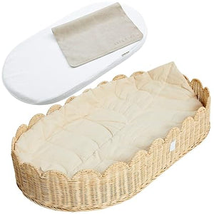Scalloped Rattan Baby Changing Basket with Accessories