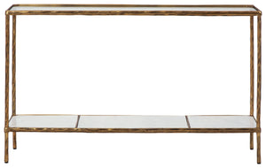 Console Sofa Table with Glass Top & White Marble Shelf