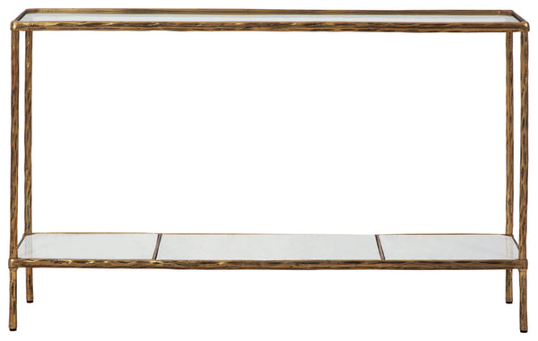 Console Sofa Table with Glass Top & White Marble Shelf