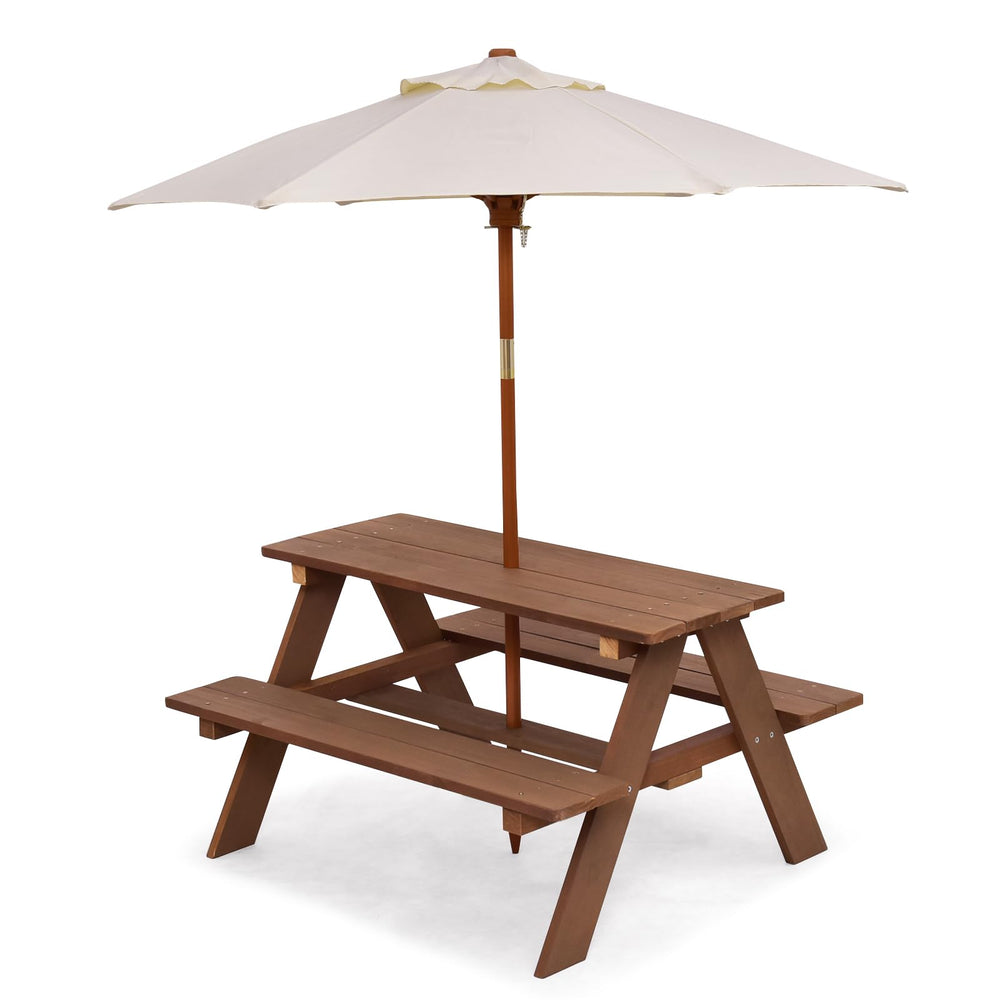 Kids Outdoor Wooden Picnic Table Set with Umbrella