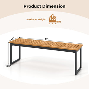 Acacia Wood Outdoor Dining Bench with Metal Legs