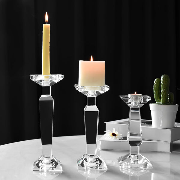 Crystal Candelabra Set — Dual-Purpose Pillar & Taper Candle Holder
