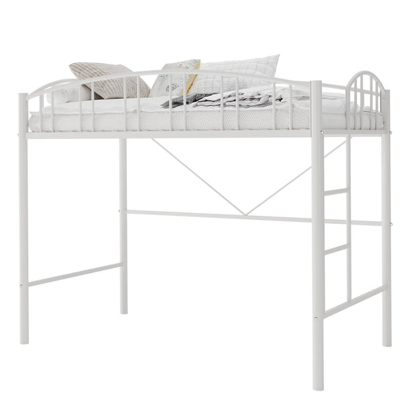 Twin Size Metal Loft Bed with Ladder and Guardrail