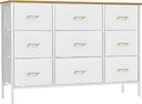9-Drawer Fabric Dresser with Metal Frame & Wood Top