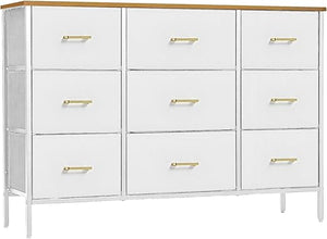 9-Drawer Fabric Dresser with Metal Frame & Wood Top