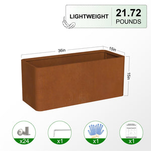 Corten Steel Rectangular Planter Box 36"L x 15"W x 15"H