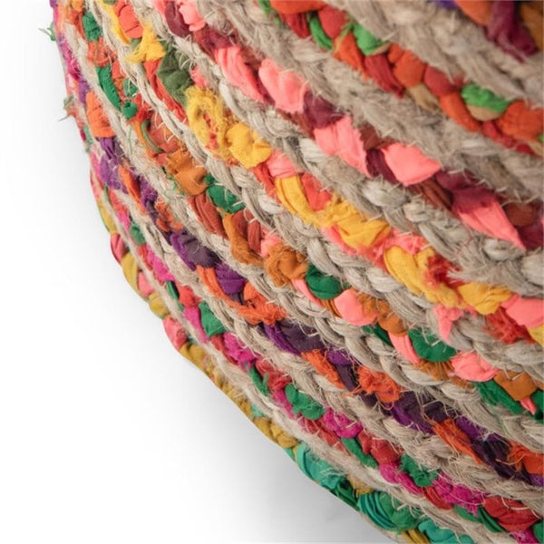 Round Braided Jute & Cotton Pouf – Set of 2