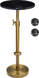 Adjustable Height Marble Round Side Table with Pedestal Base