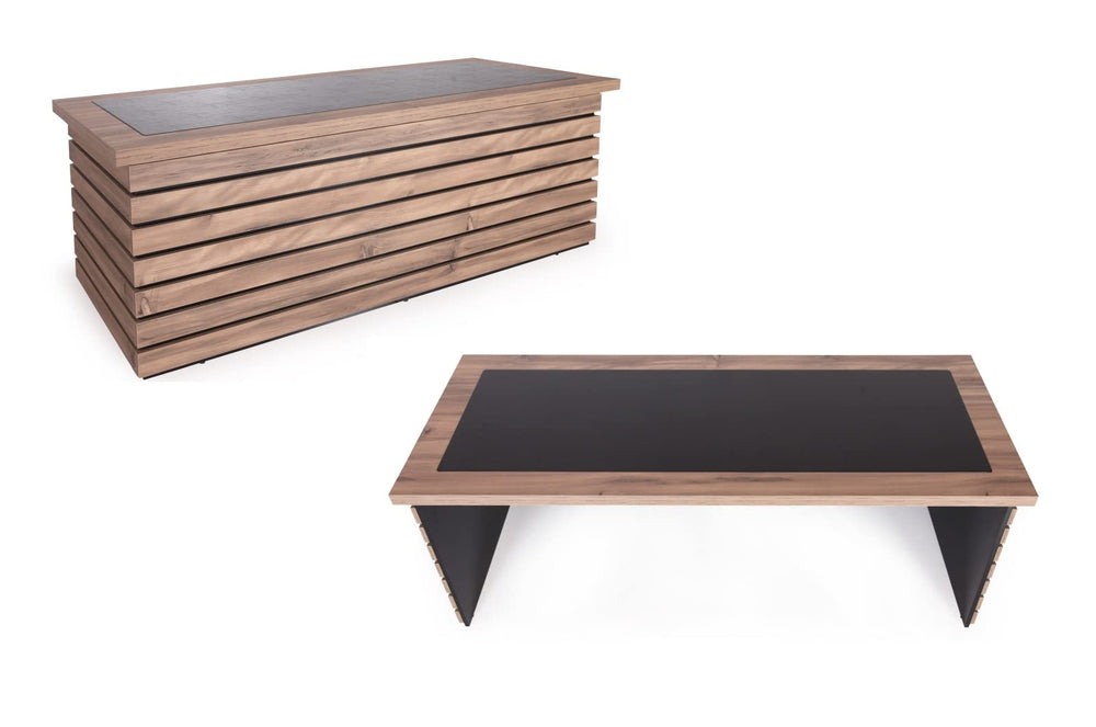 87" 4-Piece Wood Office Furniture Set – Executive Desk, Storage Cabinet, File Cabinet & Coffee Table