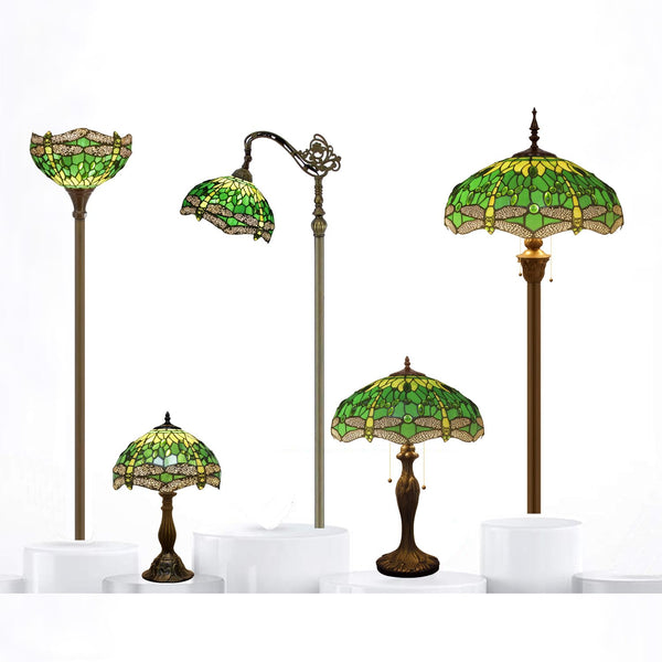 Tiffany Style Stained Glass Table Lamp – Green Dragonfly, 16x16x24 Inch