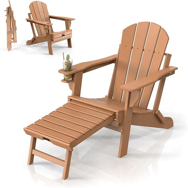 Folding Adirondack Chair Set with Hidden Ottoman