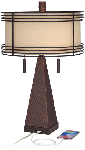 Industrial Farmhouse Table Lamps Set of 2 with USB Port