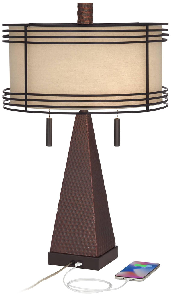 Industrial Farmhouse Table Lamps Set of 2 with USB Port & Pull Chain