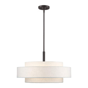 5-Light Triple Drum Pendant Light with Fabric Shade