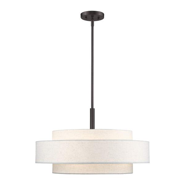 5-Light Triple Drum Pendant Light with Fabric Shade