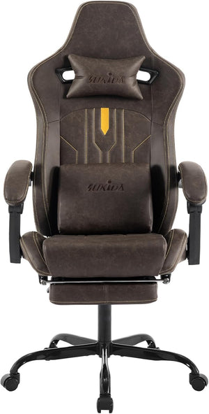 Gaming Chair with Footrest Ergonomic Computer Chair Massage Lumbar Cushion, Racing Video Game Chair Adjustable Rocker Recliner Executive Office Desk Chair Pu Leather for Adults