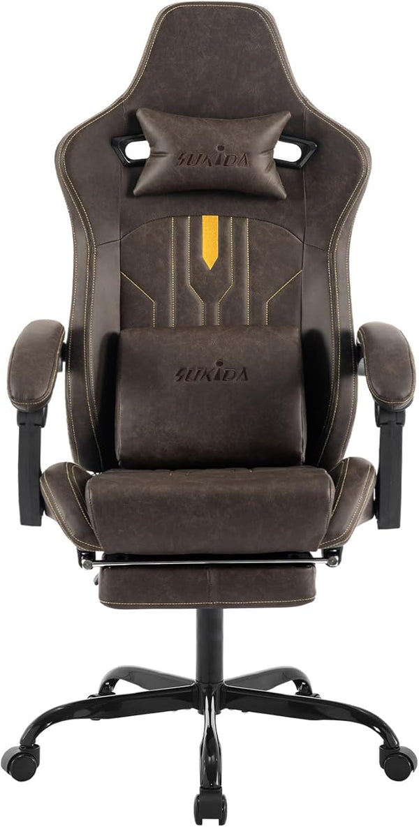 Gaming Chair with Footrest Ergonomic Computer Chair Massage Lumbar Cushion, Racing Video Game Chair Adjustable Rocker Recliner Executive Office Desk Chair Pu Leather for Adults
