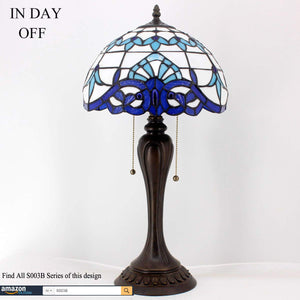 Tiffany Style Stained Glass Table Lamp – White Navy Blue Baroque