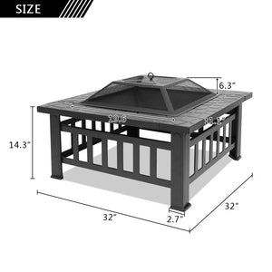 Outdoor Steel Fire Pit with Spark Screen and Poker