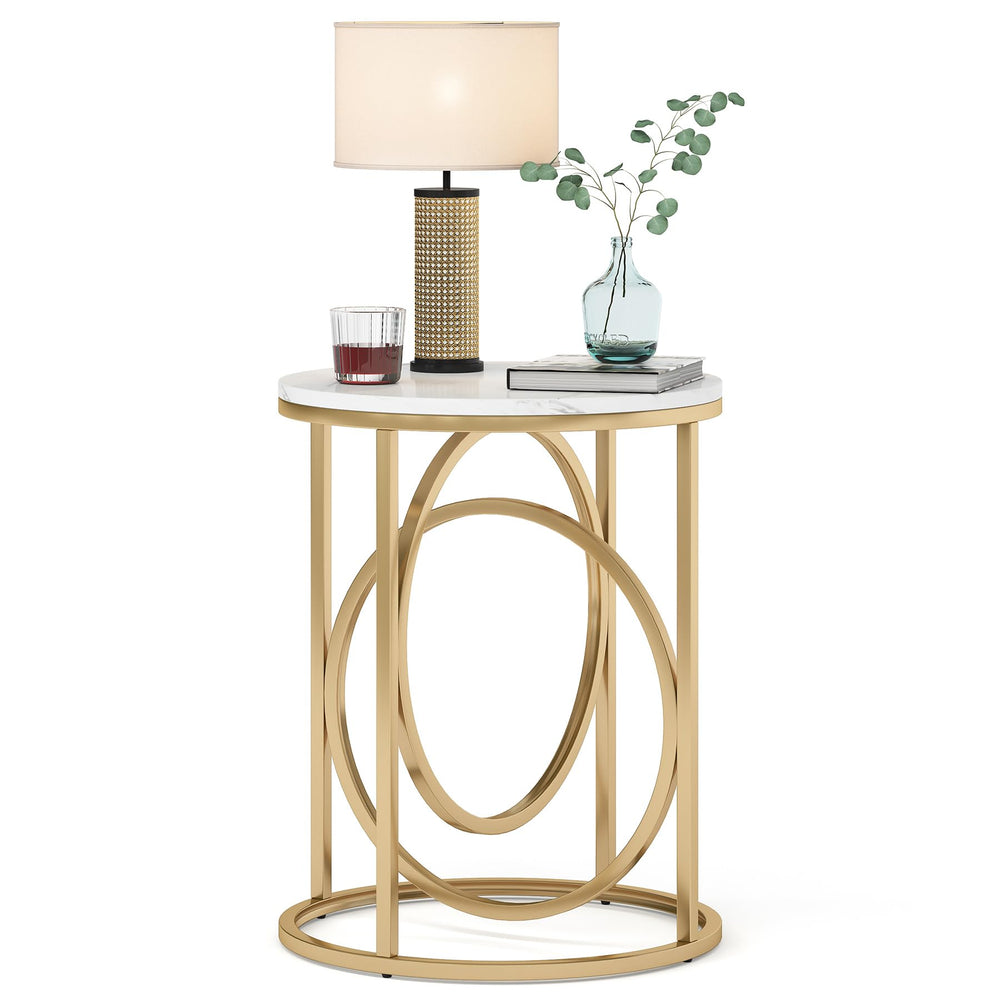 Round End Table with Gold O-Shaped Base