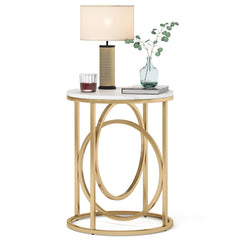 Round End Table with Gold O-Shaped Base