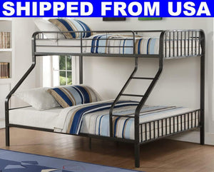 Twin XL Over Queen Metal Bunk Bed with Ladder – Heavy Duty Steel Frame