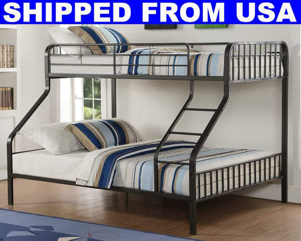 Twin XL Over Queen Metal Bunk Bed with Ladder – Heavy Duty Steel Frame