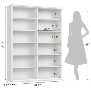 Large Wooden Bookcase – 6-Shelf Double Storage, 71.8"H x 47.2"W