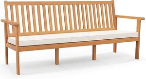 Solid Teak Wood Outdoor Bench with Armrests & Backrest, 3-Seat
