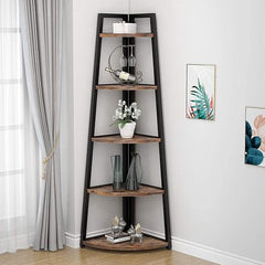 5-Tier Corner Shelf, 70-Inch Tall Industrial Bookcase & Plant Stand