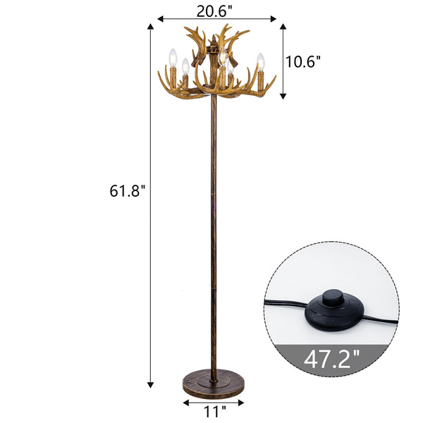 Bronze Antler Floor Lamp with 5-Light Candelabra