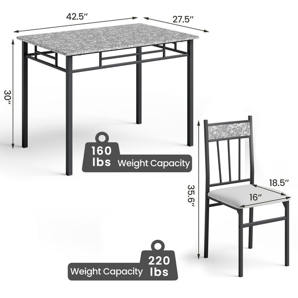 5-Piece Faux Marble Dining Table Set with 4 Cushioned Chairs