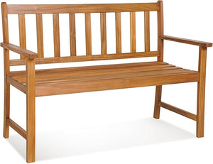 50" Solid Wood Outdoor Bench with Backrest & Armrests