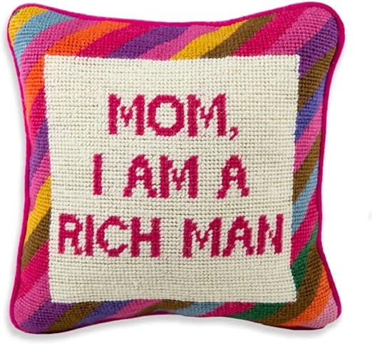 Needlepoint Throw Pillow – Wool Embroidered Accent Pillow