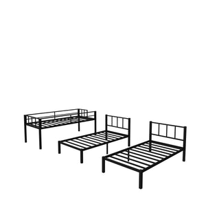 Metal Triple Bunk Bed with Guardrails & Ladder — Twin, Twin XL & Queen Options