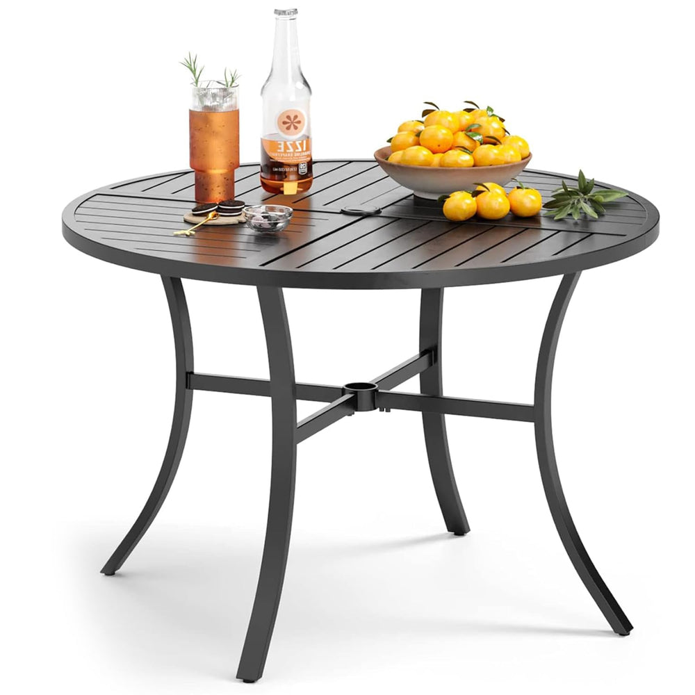 Round Metal Outdoor Dining Table with Umbrella Hole